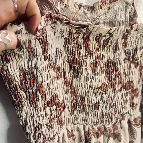 Grace Karin Floral Tiered Maxi Dress in Cream and Brown Size Small - Picture 12 of 15